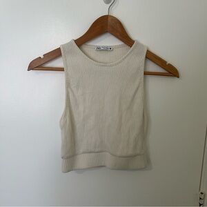Zara Women's Ivory Ribbed Halter Sleeveless Tank Top Size Medium